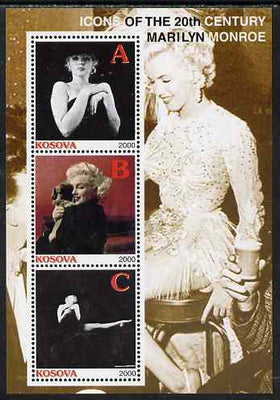 Kosova 2000 Icons of the 20th Century - Marilyn Monroe perf sheetlet containing set of 3 values unmounted mint