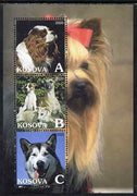 Kosova 2000 Dogs perf sheetlet containing set of 3 values unmounted mint