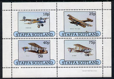 Staffa 1981 Early Aircraft #1 (Eindecker, Handley Page, Gunbus & DH2) perf,set of 4 values unmounted mint
