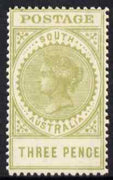 South Australia 1906-12 Thick Postage 3d sage olive 'A' wmk (words 19mm) mounted mint SG 298