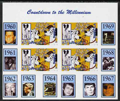 Angola 1999 Countdown to the Millennium #07 (1960-1969) imperf sheetlet containing 4 values featuring Scene from 101 Dalmations unmounted mint. Note this item is privately produced and is offered purely on its thematic appeal