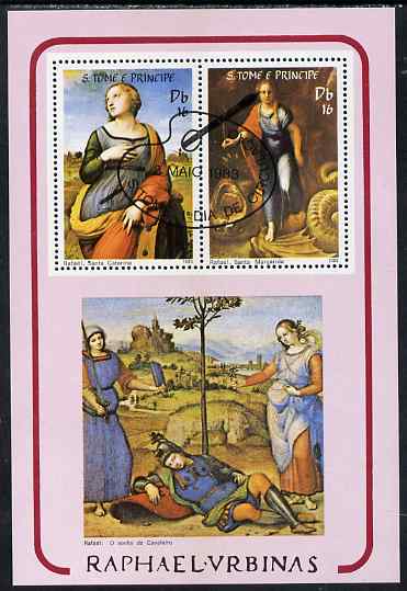 St Thomas & Prince Islands 1983 Paintings by Raffael perf sheetlet containing 2 values fine cto used