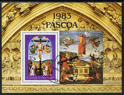 St Thomas & Prince Islands 1983 Paintings by Raffael - The Crucifiction perf s/sheet fine cto used