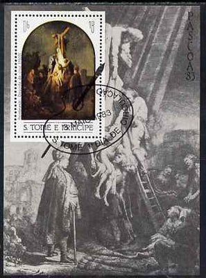 St Thomas & Prince Islands 1983 Paintings by Rembrandt - Descent from the Cross perf s/sheet fine cto used
