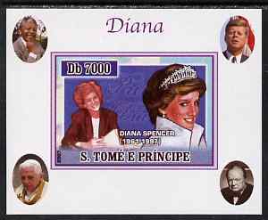 St Thomas & Prince Islands 2007 Princess Diana #2 individual imperf deluxe sheet with Churchill, Kennedy, Mandela & the Pope in background, unmounted mint. Note this item is privately produced and is offered purely on its thematic appeal