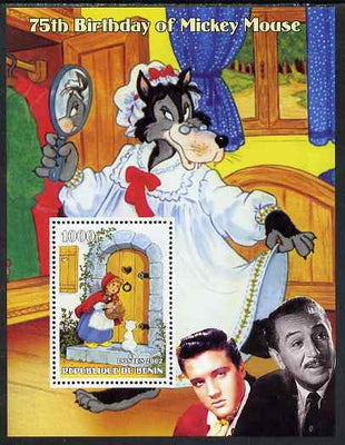 Benin 2002 75th Birthday of Mickey Mouse - Little Red Riding Hood #01 (also shows Elvis & Walt Disney) perf m/sheet unmounted mint