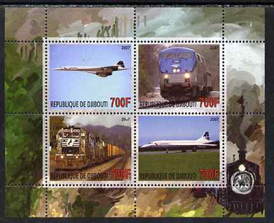 Djibouti 2007 Railways & Concorde #2 perf sheetlet containing 4 values unmounted mint. Note this item is privately produced and is offered purely on its thematic appeal