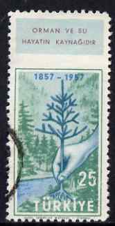 Turkey 1957 Forestry 25k imperf between stamp and label fine used, as SG 1687