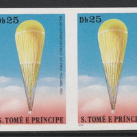 St Thomas & Prince Islands 1980 Balloons 25Db (Prof Piccard) imperforate pair on ungummed paper (ex archive proof sheet)