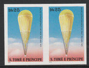 St Thomas & Prince Islands 1980 Balloons 25Db (Prof Piccard) imperforate pair on ungummed paper (ex archive proof sheet)