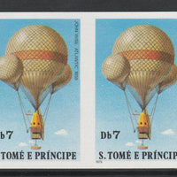 St Thomas & Prince Islands 1980 Balloons 7Db (John Wise) imperforate pair on ungummed paper (ex archive proof sheet)