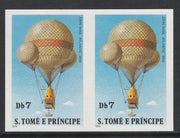 St Thomas & Prince Islands 1980 Balloons 7Db (John Wise) imperforate pair on ungummed paper (ex archive proof sheet)
