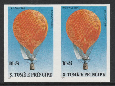 St Thomas & Prince Islands 1980 Balloons 8Db (Anrée's Eagle) imperforate pair on ungummed paper (ex archive proof sheet)