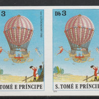 St Thomas & Prince Islands 1980 Balloons 3Db (Von Lütgendorf) imperforate pair on ungummed paper (ex archive proof sheet)