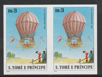 St Thomas & Prince Islands 1980 Balloons 3Db (Von Lütgendorf) imperforate pair on ungummed paper (ex archive proof sheet)