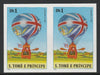 St Thomas & Prince Islands 1980 Balloons 1Db (Lunardi II) imperforate pair on ungummed paper (ex archive proof sheet)