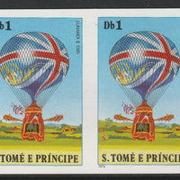 St Thomas & Prince Islands 1980 Balloons 1Db (Lunardi II) imperforate pair on ungummed paper (ex archive proof sheet)