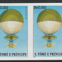 St Thomas & Prince Islands 1980 Balloons 0.5Db (Blanchard) imperforate pair on ungummed paper (ex archive proof sheet)