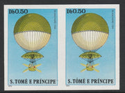 St Thomas & Prince Islands 1980 Balloons 0.5Db (Blanchard) imperforate pair on ungummed paper (ex archive proof sheet)