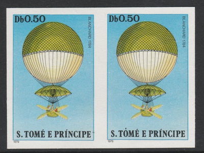 St Thomas & Prince Islands 1980 Balloons 0.5Db (Blanchard) imperforate pair on ungummed paper (ex archive proof sheet)