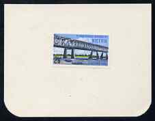 Nigeria 1968 Third Anniversary of Republic 2s6d (LABEL - Niger Bridge) imperf machine proof mounted on small card as submitted for approval