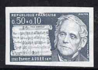 France 1971 Red Cross Fund 50c + 10c Esprit Auber (Composer) imperf colouir trial proof in grey, some paper adhesion