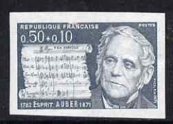 France 1971 Red Cross Fund 50c + 10c Esprit Auber (Composer) imperf colouir trial proof in grey, some paper adhesion