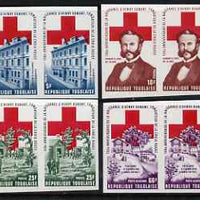 Togo 1978 Red Cross Anniversary set of 4 in imperf pairs from limited printing, unmounted mint as SG 1309-12