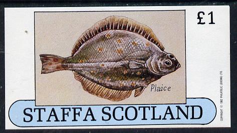 Staffa 1982 Fish #08 (Plaice) imperf souvenir sheet (£1 value) unmounted mint