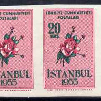 Turkey 1955 Flowers 20k marginal pair imperf, unmounted mint