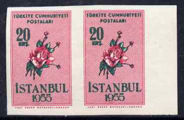 Turkey 1955 Flowers 20k marginal pair imperf, unmounted mint