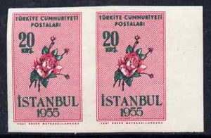 Turkey 1955 Flowers 20k marginal pair imperf, unmounted mint