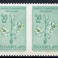 Turkey 1955 Flowers 50k horiz pair imperf between, unmounted mint