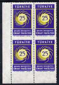 Turkey 1959 Agriculture corner block of 4 imperf between stamps & imperf between stamps & margin unmounted mint