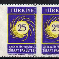 Turkey 1959 Agriculture horiz marginal pair with misplaced perfs & imperf between stamp & margin unmounted mint, slight gum disturbance