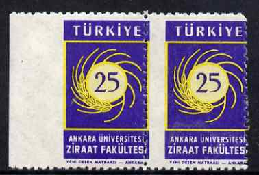 Turkey 1959 Agriculture horiz marginal pair with misplaced perfs & imperf between stamp & margin unmounted mint, slight gum disturbance