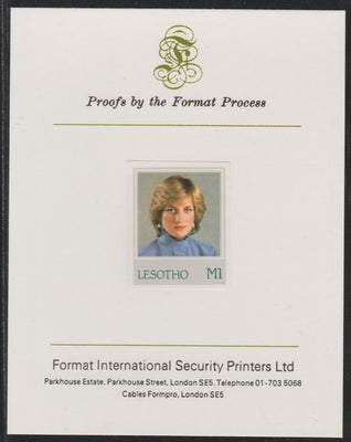 Lesotho 1982 Princess Diana's 21st Birthday 1M imperf mounted on Format International Proof Card, as SG517