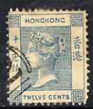 Hong Kong 1900 QV 12c blue perf litho forgery with part B62 cancel