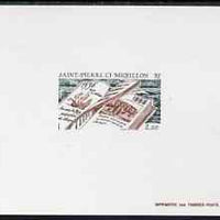 St Pierre & Miquelon 1986 450th Anniversary of Discovery of Islands (open Book) Epreuve deluxe proof sheet in issued colours, unmounted mint SG 567