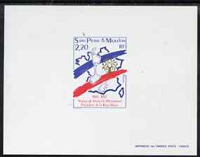 St Pierre & Miquelon 1987 Visit of Pres Mitterrand Epreuve deluxe proof sheet in issued colours unmounted mint, SG 590