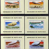 Upper Volta 1976 Zeppelin Airships set of 6 perforated De-luxe sheets unmounted mint, Mi 625-30