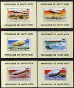 Upper Volta 1976 Zeppelin Airships set of 6 perforated De-luxe sheets unmounted mint, Mi 625-30