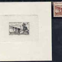 French West Africa 1947 Die Proof of 30c Girl & Bridge in black on sunken paper, plus issued stamp unmounted mint, SG 35