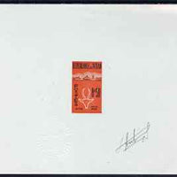 Chad 1961 Gazelle imperf die proof of 50c in vermilion & black on thin card signed by G Aufschneider, the engraver with Official impressed die stamp, as SG 69