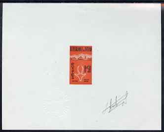 Chad 1961 Gazelle imperf die proof of 50c in vermilion & black on thin card signed by G Aufschneider, the engraver with Official impressed die stamp, as SG 69