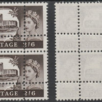 Great Britain 1963 Castles (Multiple Crown wmk) 2s6d vertical pair with perforations doubled (stamps are quartered) an attractive and interesting modern forgery, unmounted mint. Note: the stamps are genuine but the additional perf……Details Below