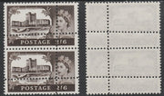 Great Britain 1963 Castles (Multiple Crown wmk) 2s6d vertical pair with perforations doubled (stamps are quartered) an attractive and interesting modern forgery, unmounted mint. Note: the stamps are genuine but the additional perf……Details Below