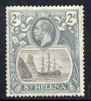 St Helena 1922-37 KG5 Badge Script 2d single with variety 'Right vignette frame line dented' (stamp 27) mtd mint but tiny thin SG 100var