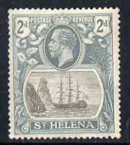 St Helena 1922-37 KG5 Badge Script 2d single with variety 'Right vignette frame line dented' (stamp 27) mtd mint but tiny thin SG 100var