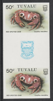Tuvalu 1986 Crabs 50c (Red Spotted Crab) imperf gutter pair unmounted mint from uncut proof sheet, as SG 374. Note: The design withing the gutter varies across the sheet, therefore, the one you receive,may differ from that shown in the illustration.